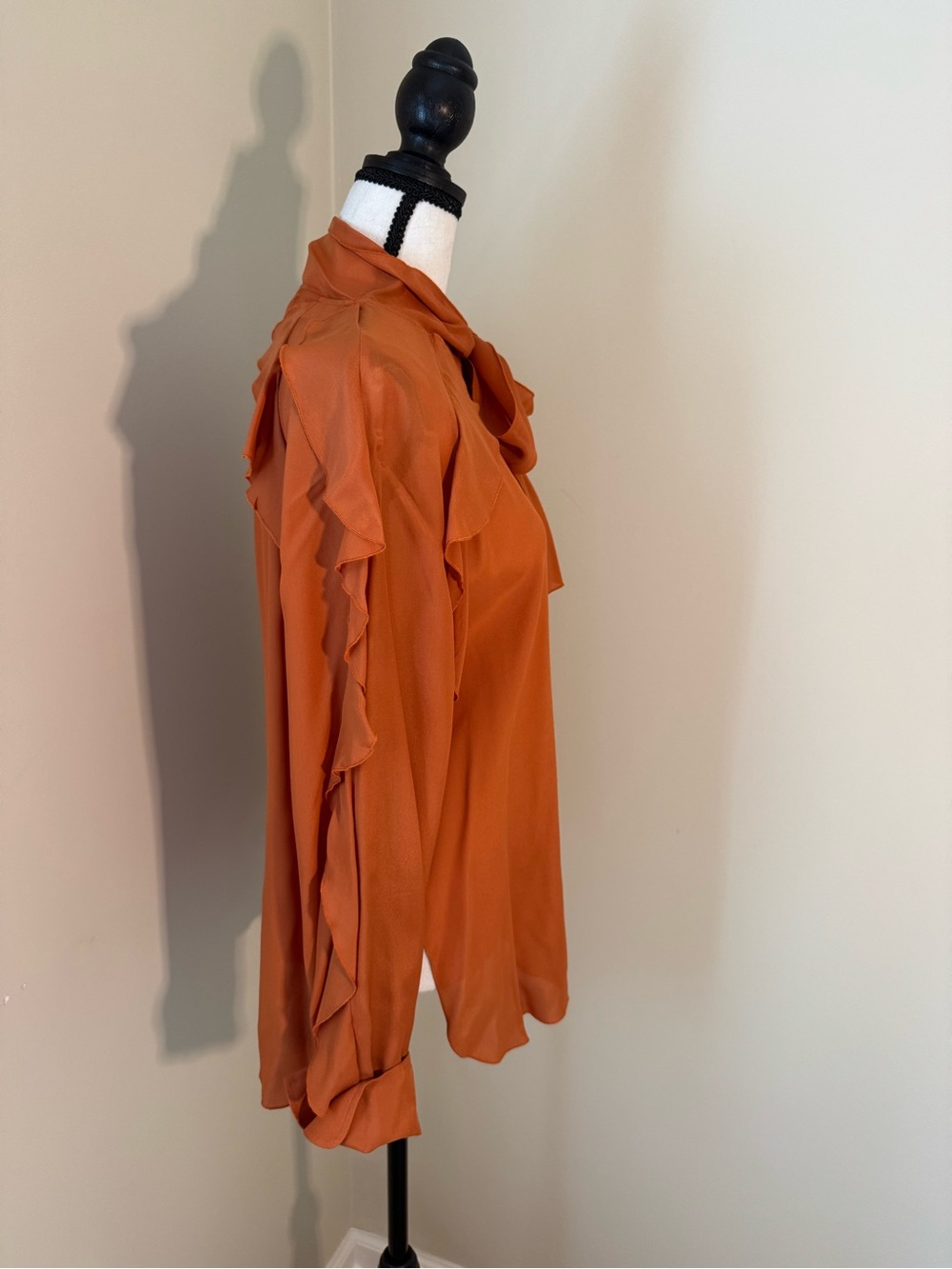 See By Chloe Rust Orange Ruffle Bow Blouse - Picture 4 of 9